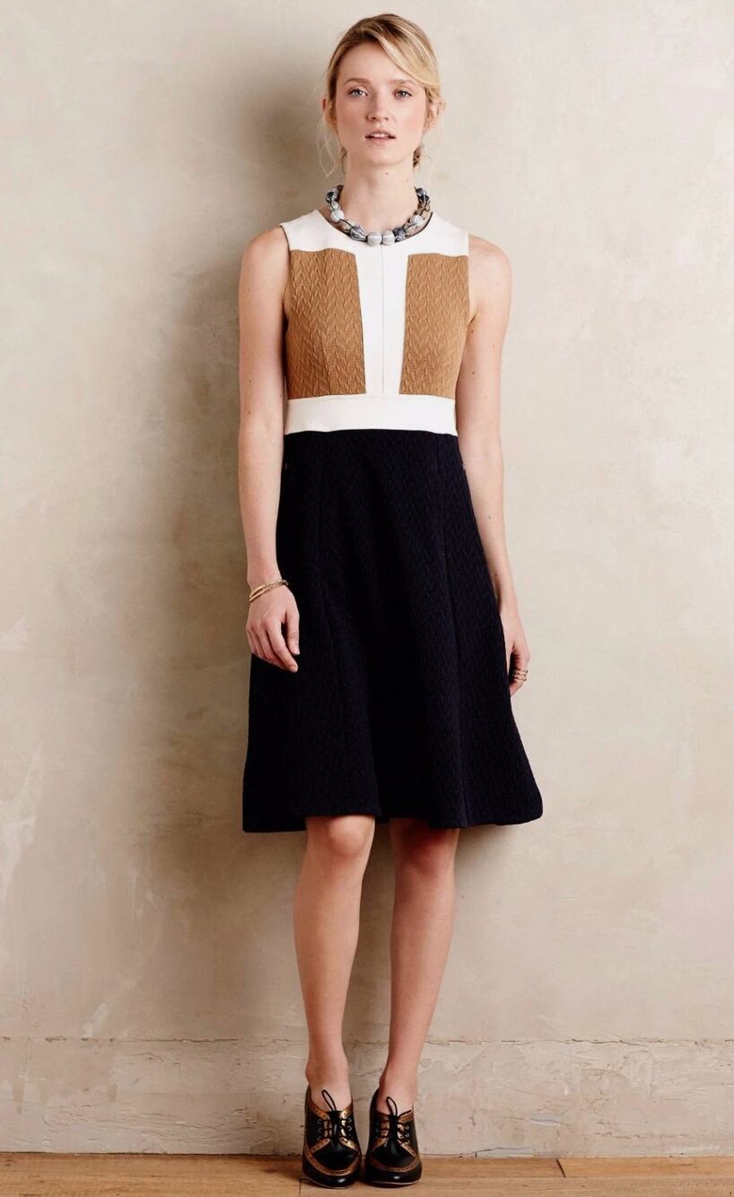 Anthropologie Maeve Womens 8 blue gold Cabled Colorblock Sleeveless Mini Dress